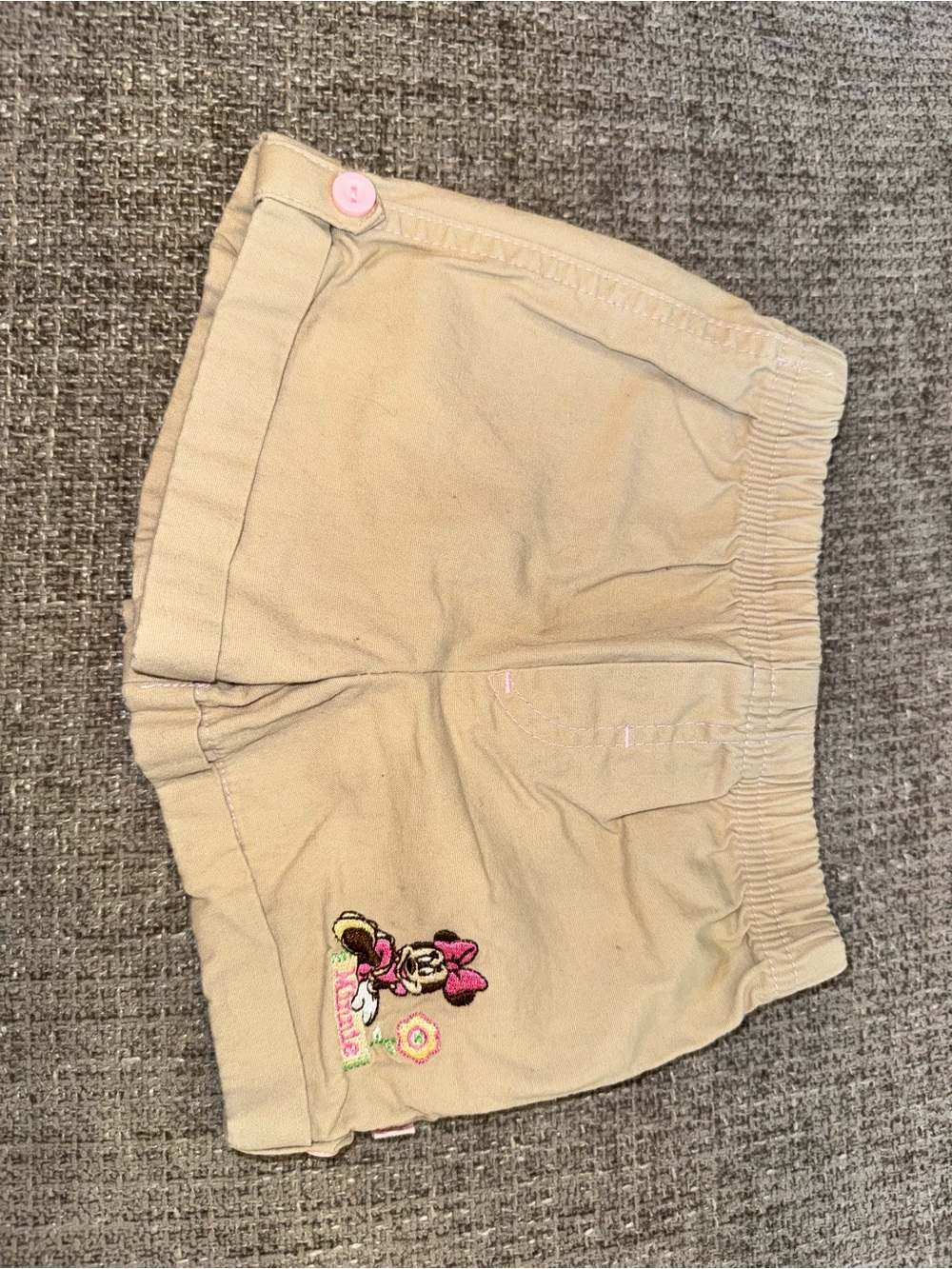 Disney Beige Shorts with Pink Button and Minnie Embroidery
